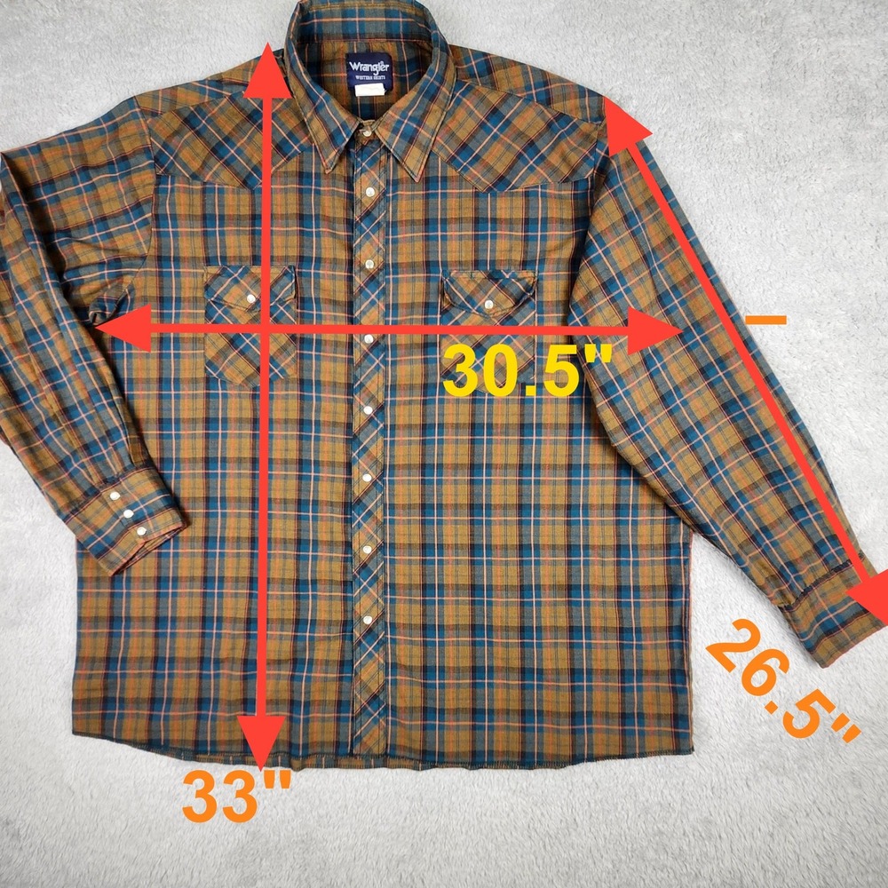 Vintage Wrangler Western Shirt Mens 3XT Brown Blue Plaid Pearl Snap Long Sleeve - Picture 4 of 8